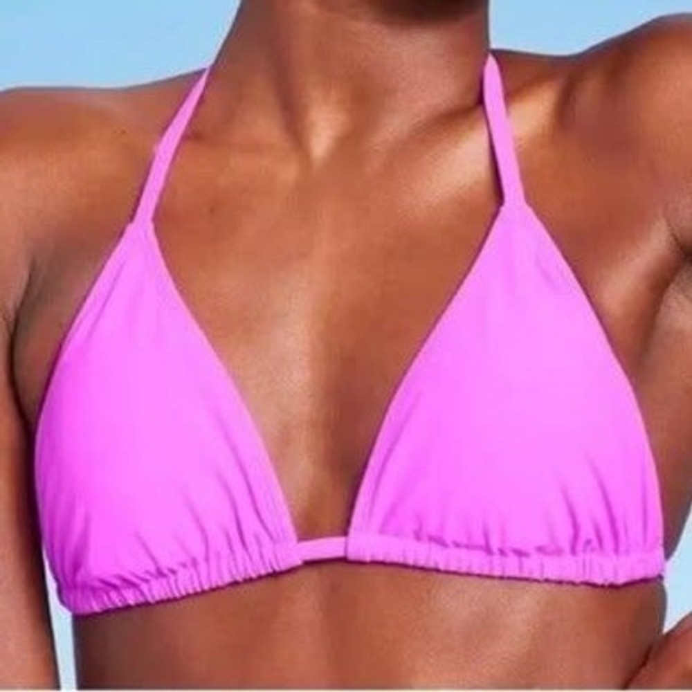Wild Fable Womens Neon Purple Triangle Halter Bikini Top Size L Solid Swimwear
